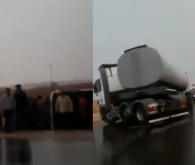 حوادث وانزلاقات للشاحنات بفعل الأمطار على الطريق الصحراوي - فيديو
