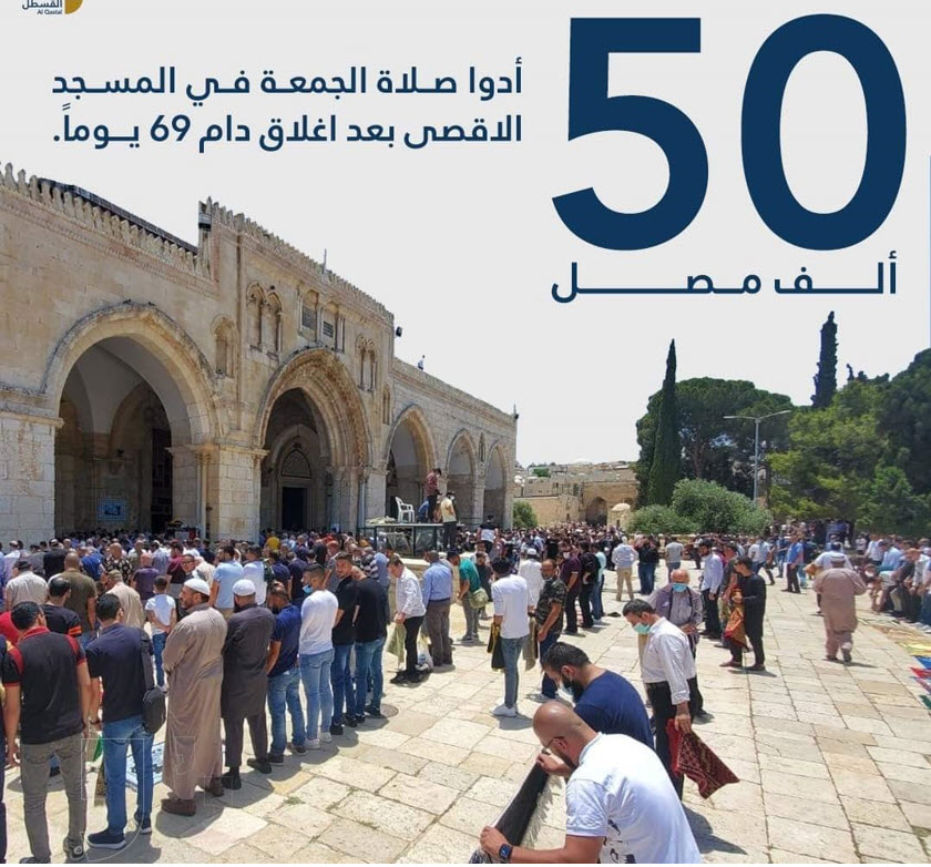 50 ألف مصلٍّ يؤدون صلاة الجمعة بالمسجد الأقصى