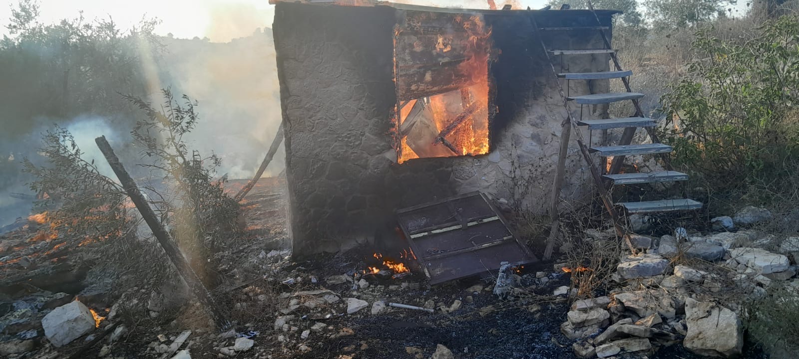 مستعمرون يُحرقون غرفة زراعية في قرية ظهر العبد غرب جنين